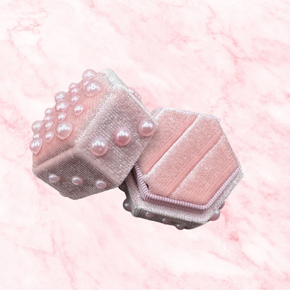 Faux Pearl and Velvet Blush Pink Ring Box